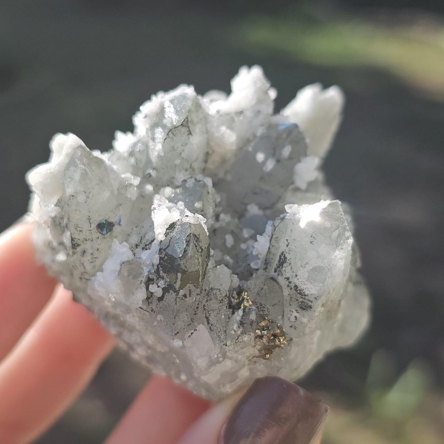 Raw Hematite Quartz with Pyrite and Calcite Druzy - Collector Crystal