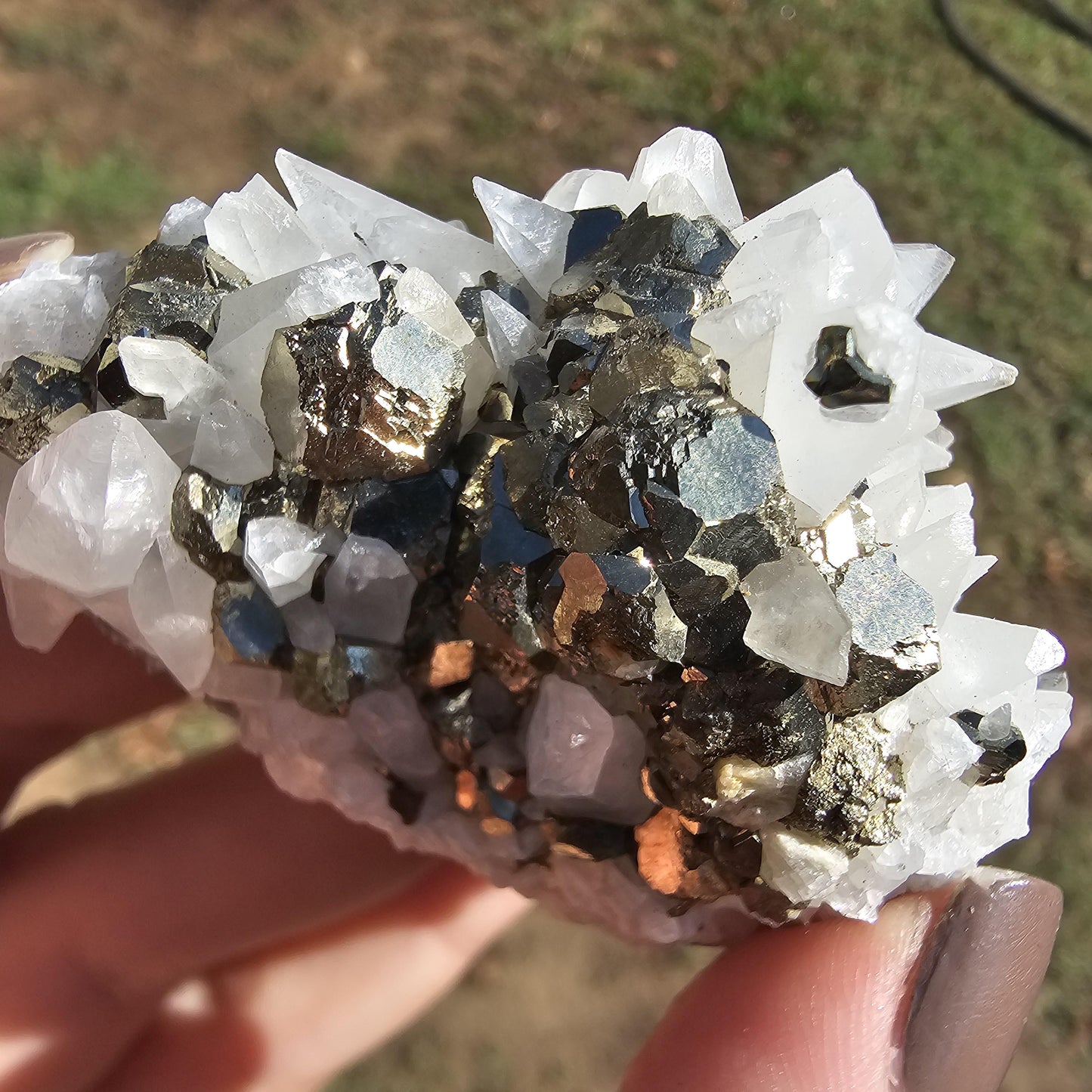 Snowy Calcite with Pyrite Crystals, Chihuahua Mexico, Self-Standing