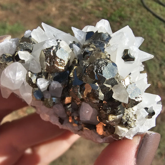 Snowy Calcite with Pyrite Crystals, Chihuahua Mexico, Self-Standing