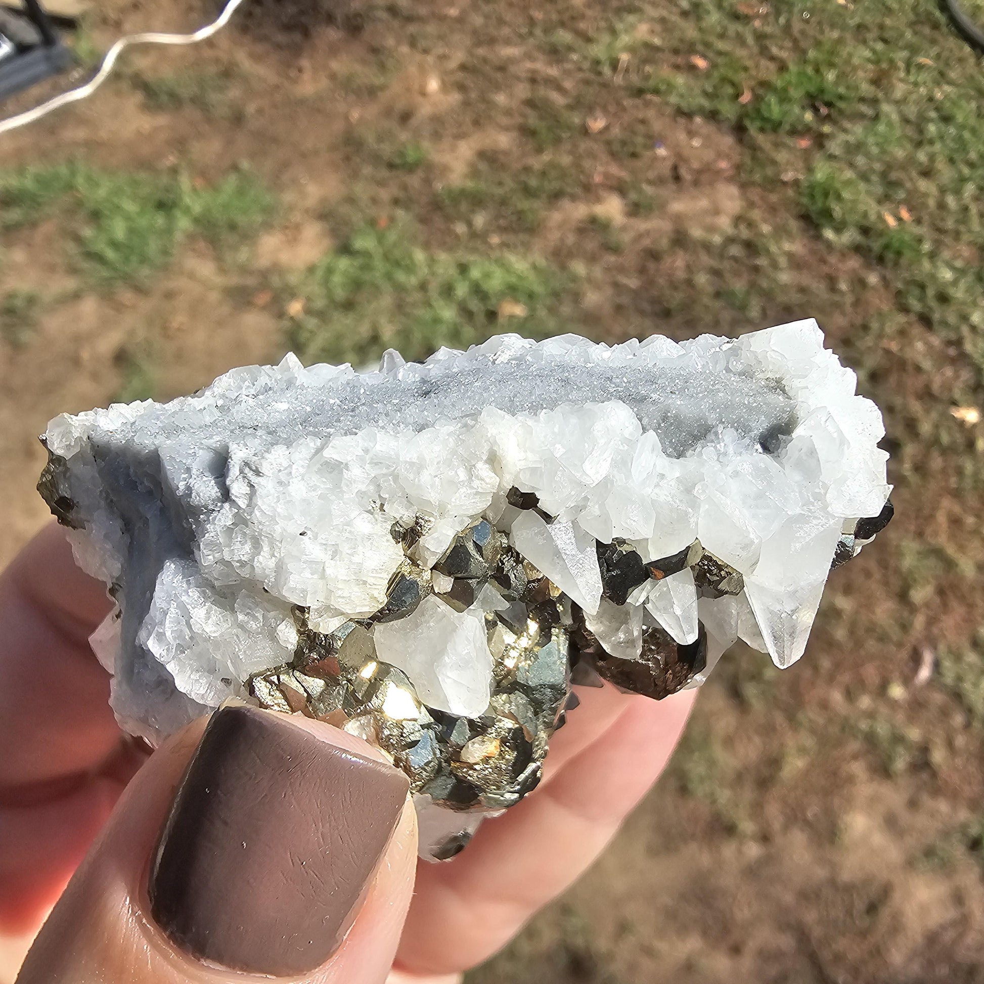 Snowy Calcite with Pyrite Crystals, Chihuahua Mexico, Self-Standing