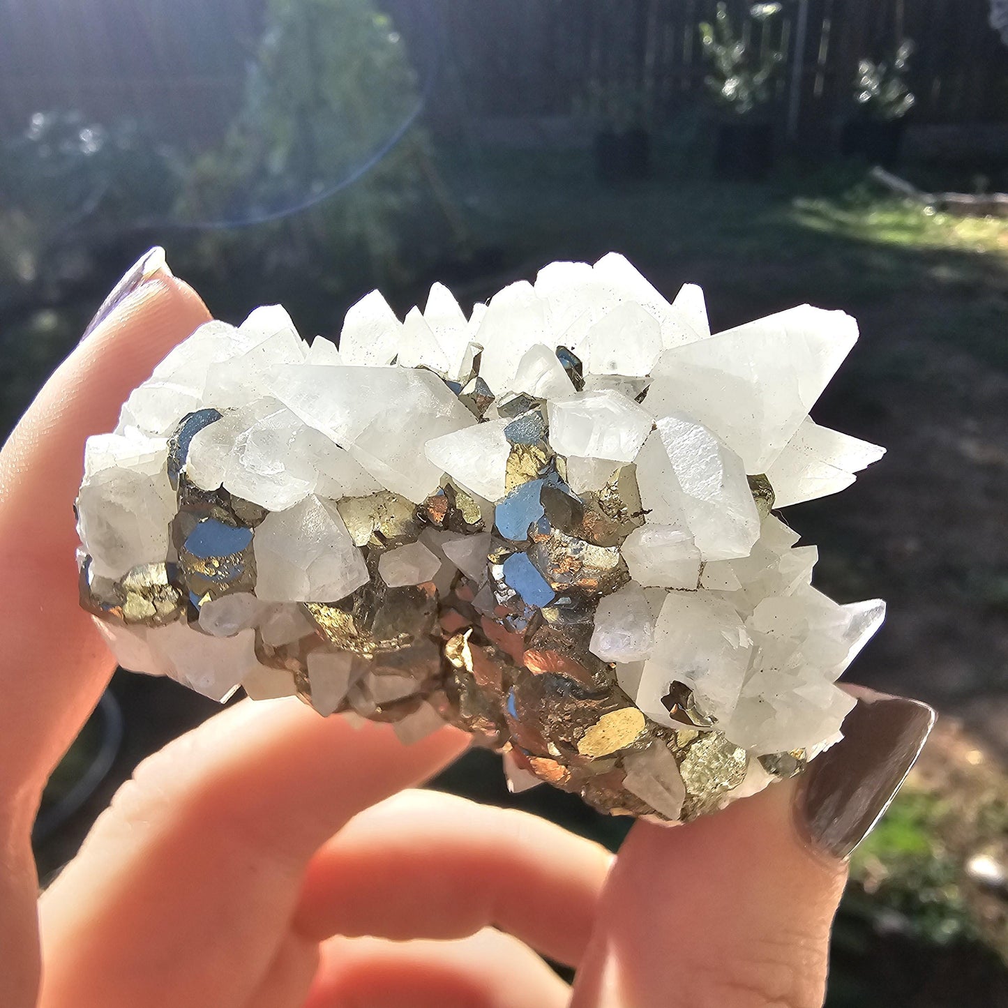 Snowy Calcite with Pyrite Crystals, Chihuahua Mexico, Self-Standing
