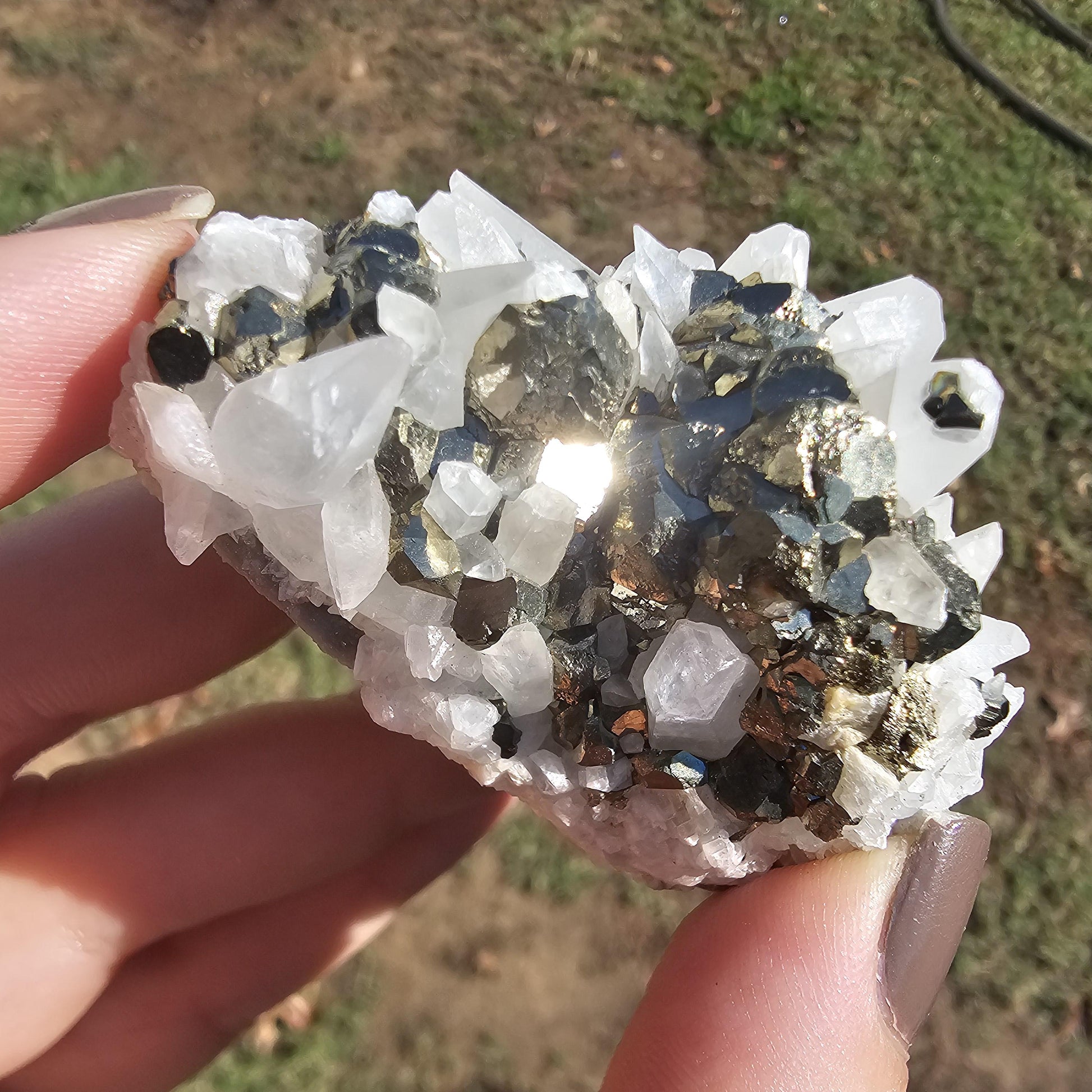 Snowy Calcite with Pyrite Crystals, Chihuahua Mexico, Self-Standing