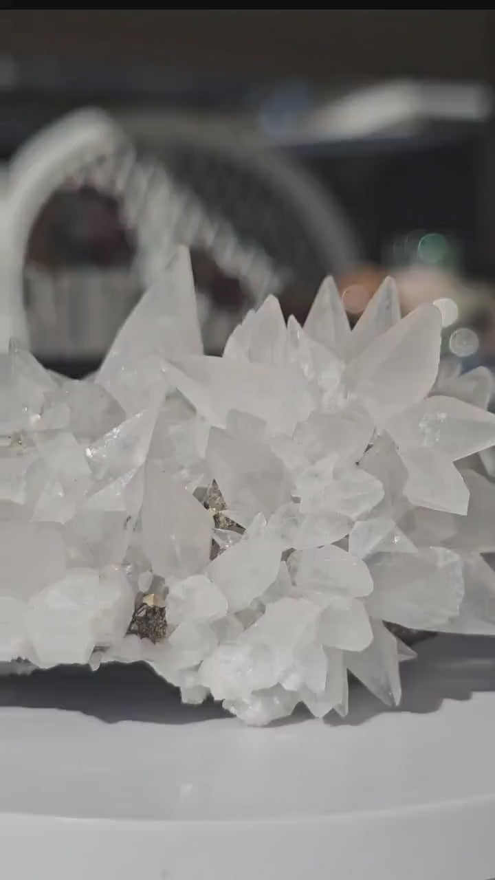 Snow White Calcite Specimen: Pyrite & Hematite Base, Chihuahua Mexico