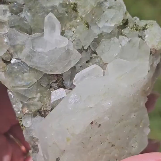 Epidote with Clear Quartz, Museum Worthy, High Grade Crystal Combo, Sparkly Druzy Dark Green Epidote, Perfect Clusters, Double Terminated