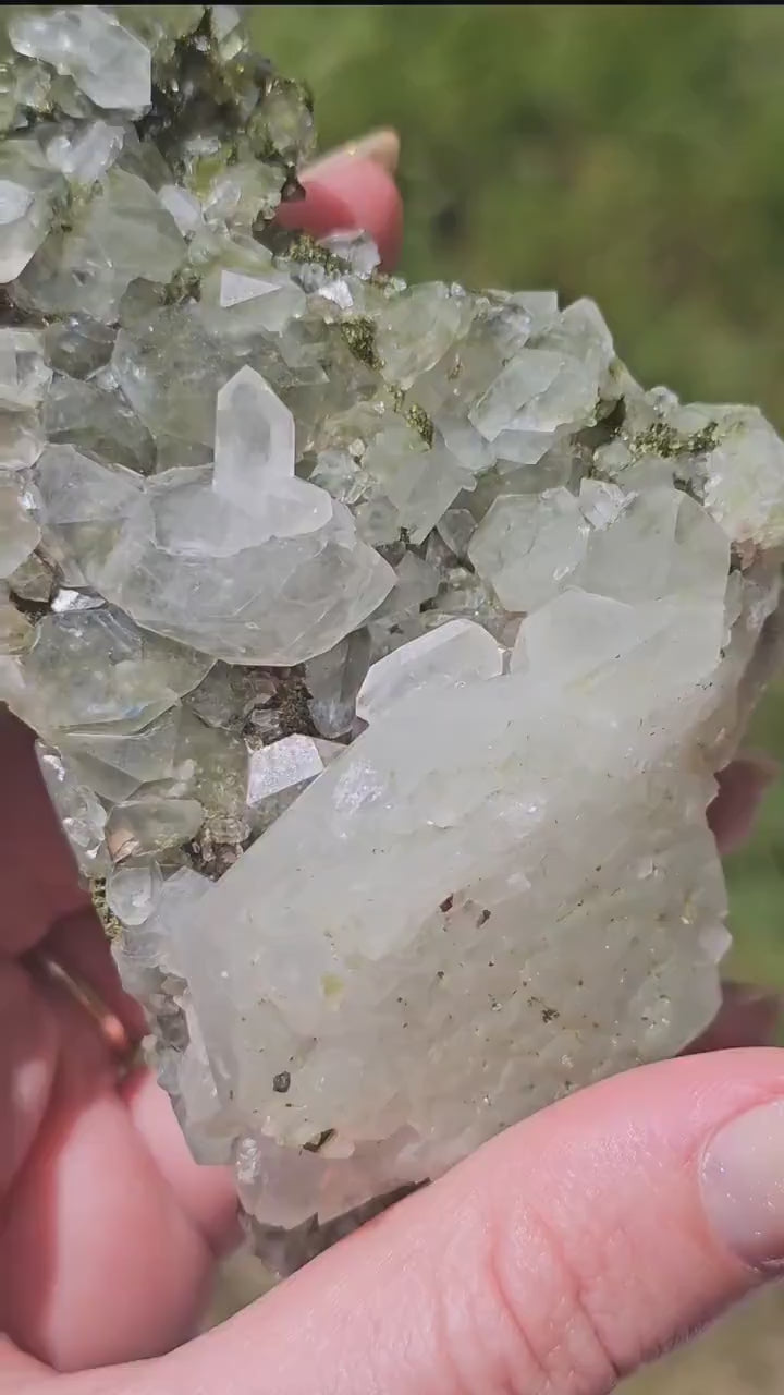 Epidote with Clear Quartz, Museum Worthy, High Grade Crystal Combo, Sparkly Druzy Dark Green Epidote, Perfect Clusters, Double Terminated