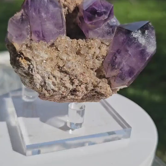 RESERVED for Emma ~ Orange River Amethyst Cluster on Quartz Matrix with Display Stand