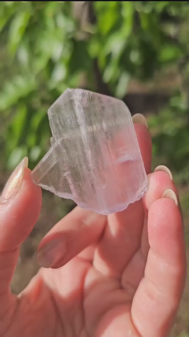 Tabby Kunzite Crystal, Spodumene Mineral Specimen, UV Reactive