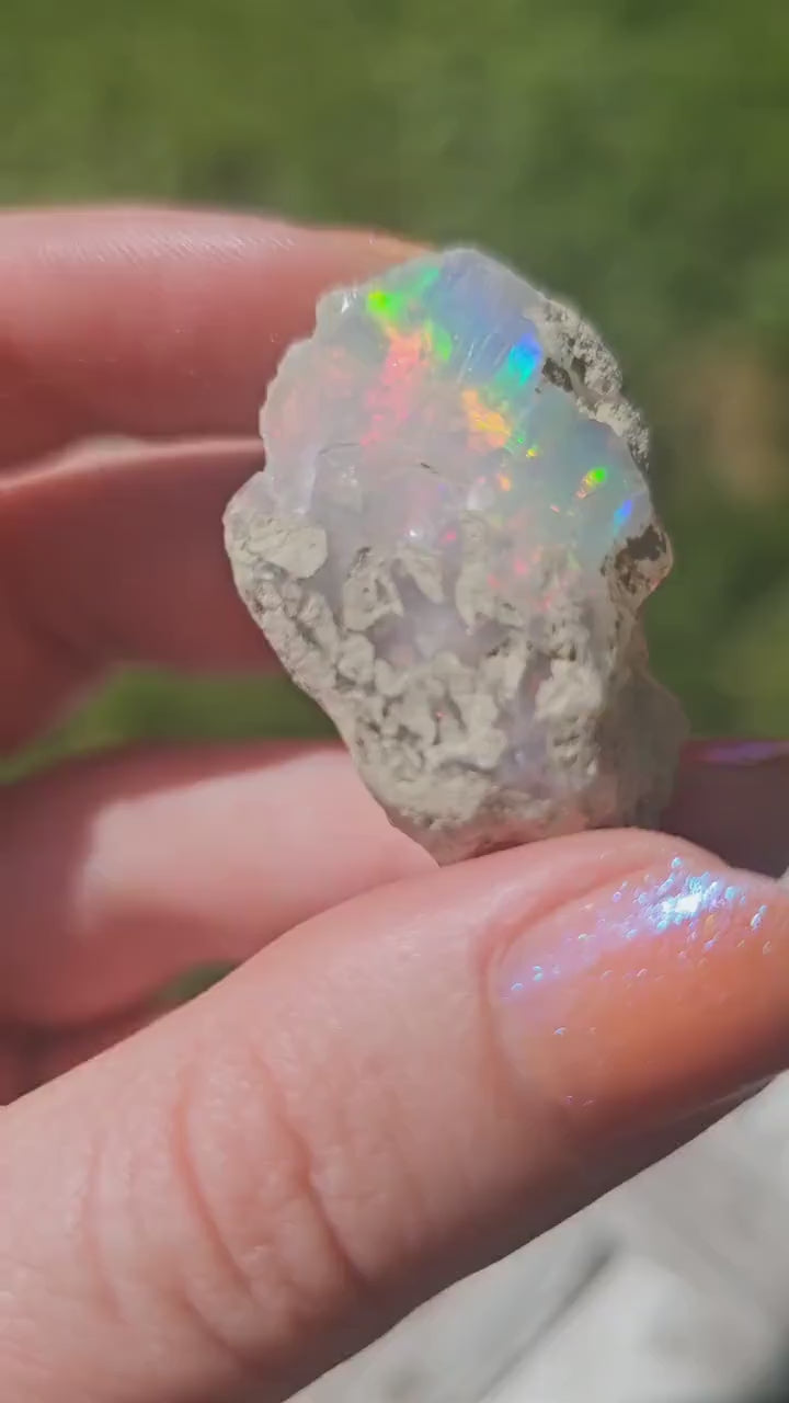 Large Raw Opal, 9.4g Rough Rare Mineral Specimen, Rainbow Flashy Gem, Multicolored, Welo Ethiopia, Newer find, Opal with Matrix, Collectable