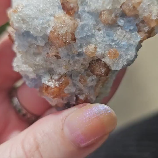 Orange Garnet on Blue Calcite: Kenyan Mineral Specimen, Rare Old Stock