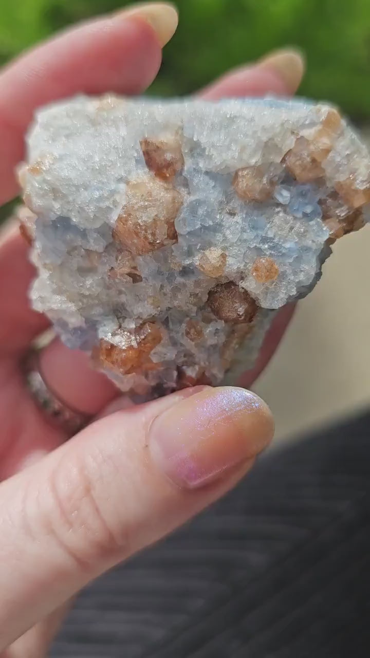 Orange Garnet on Blue Calcite: Kenyan Mineral Specimen, Rare Old Stock