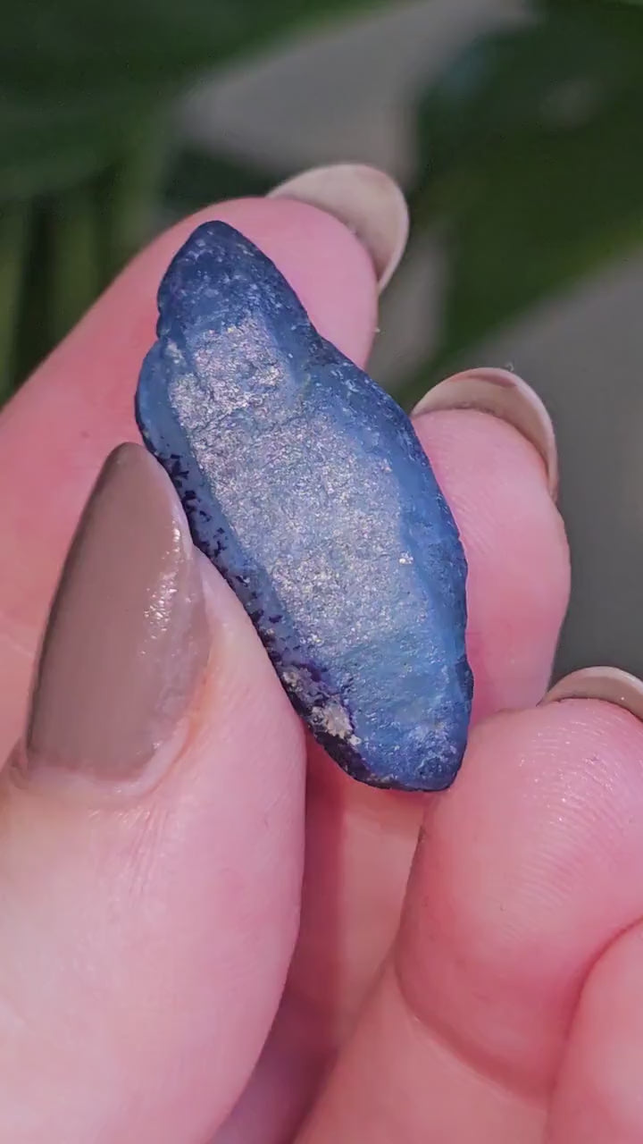 Double Terminated Floater Afghanite Crystal, with Azurite Inclusions, Rare Raw UV Gemstone