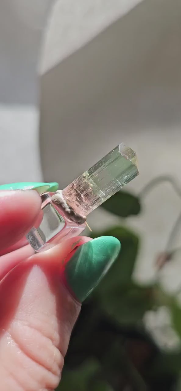 Tricolor Tourmaline Crystal, 9ct Raw Terminated Elbaite, Rare Gemstone, Perfect Termination, Pink Yellow and Green Tourmaline, October Stone