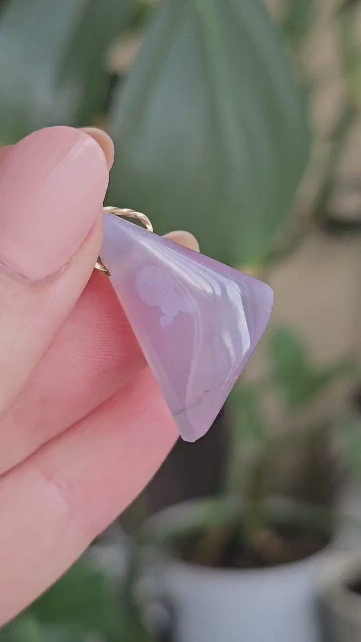 Rare Holly Blue Agate Pendant: Polished Purple Chalcedony with Gold Bail