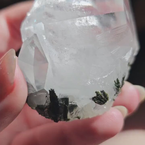 102g Clear Quartz and Epidote, Raw Rare Crystal Combo, Glassy, Terminated Specimen with Twins, Sidecar Crystal, Forest Green and White Clear