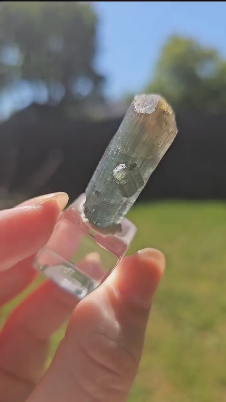 RESERVED for Jessy 9g Tourmaline Crystal from Brazil, Blue Indicolite with Yellow Cap, Terminated Rare Bicolor, Raw Elbaite Tourmaline