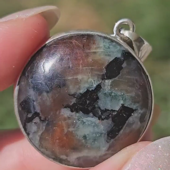 Cordierite Pendant in Sterling Silver, Bezel Set Rare Sunstone Iolite Feldspar from Norway