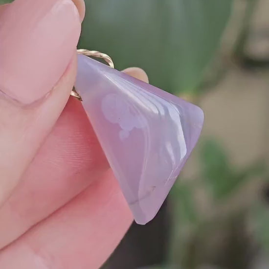 Rare Holly Blue Agate Pendant: Polished Purple Chalcedony with Gold Bail