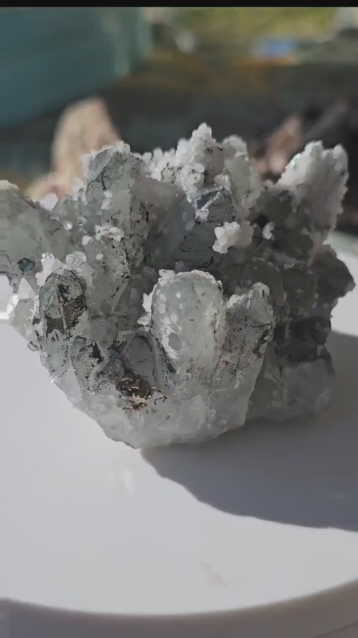 Raw Hematite Quartz with Pyrite and Calcite Druzy - Collector Crystal