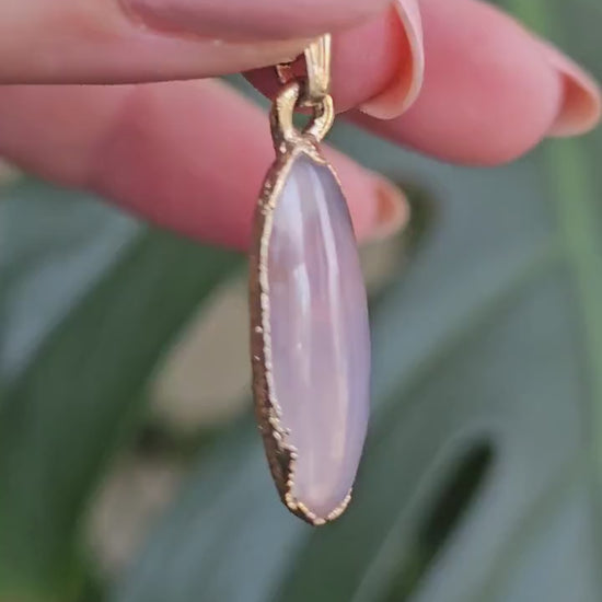 Rare Holly Blue Agate Pendant: 22kt Gold Electroplated Chalcedony