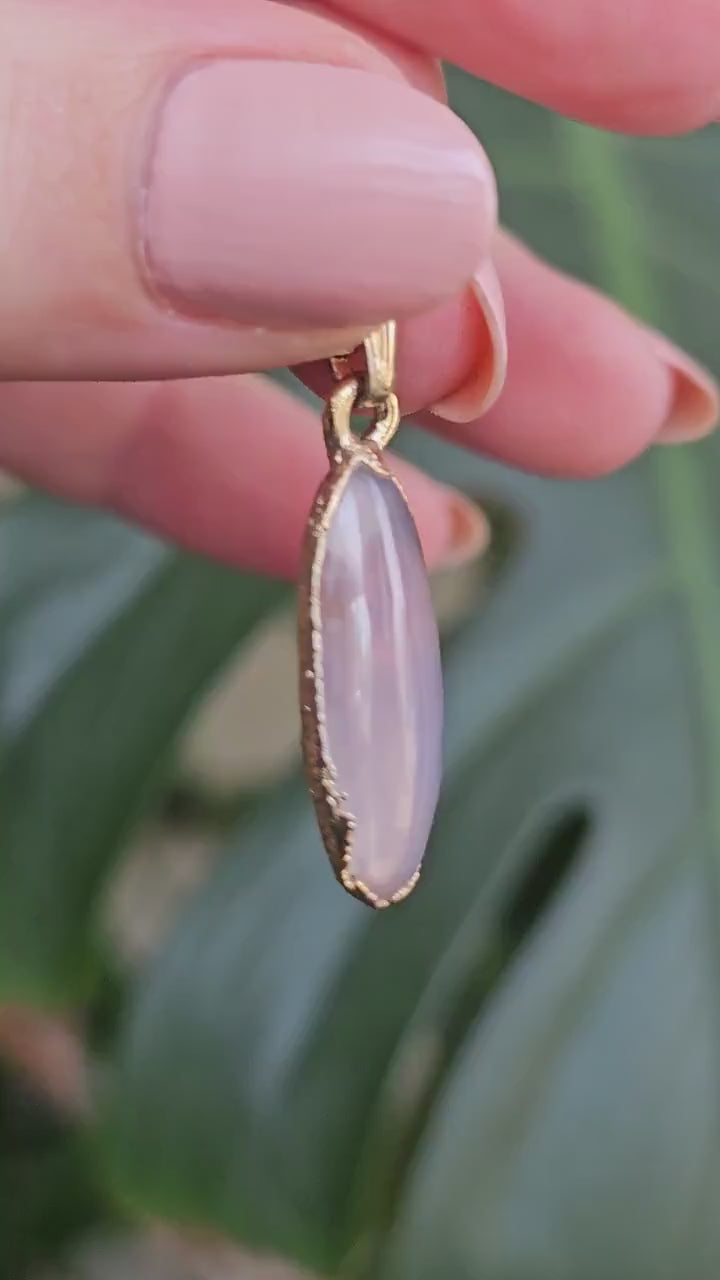Rare Holly Blue Agate Pendant: 22kt Gold Electroplated Chalcedony