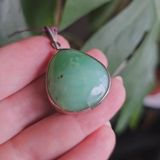 Chrysoprase Pendant, 925 Sterling Silver, OOAK Handmade Gemstone Necklace, Natural Teal Green like Jade, Agate from Australia, US Made Gift