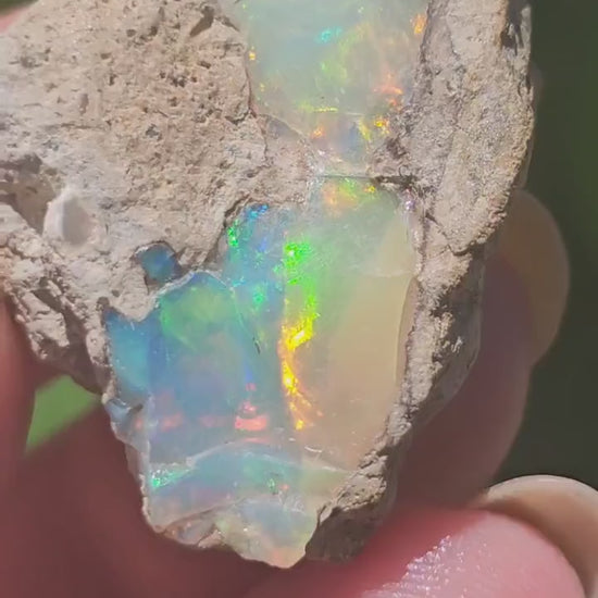30ct Raw Opal, Rough Rare Rainbow Mineral Specimen, Rainbow Flashy Gem, Multicolored, Welo Ethiopia, Newer find, Opal w Matrix, Collectable