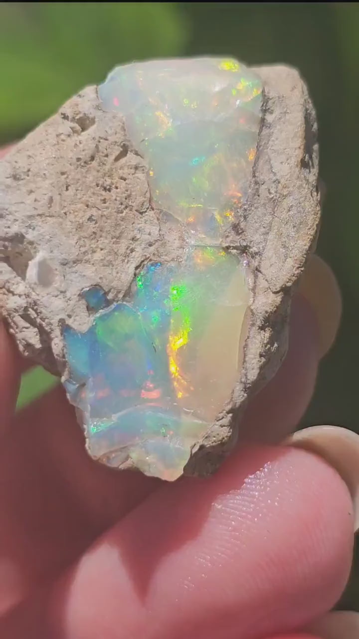 30ct Raw Opal, Rough Rare Rainbow Mineral Specimen, Rainbow Flashy Gem, Multicolored, Welo Ethiopia, Newer find, Opal w Matrix, Collectable