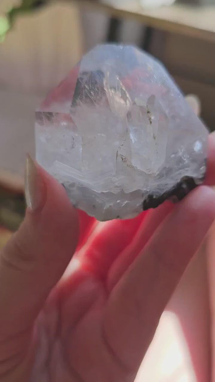 86g Clear Quartz with Epidote, Raw Rare Crystal Combo, Glassy, Terminated Specimen with Twins, Sidecar Crystal, Forest Green and White Clear