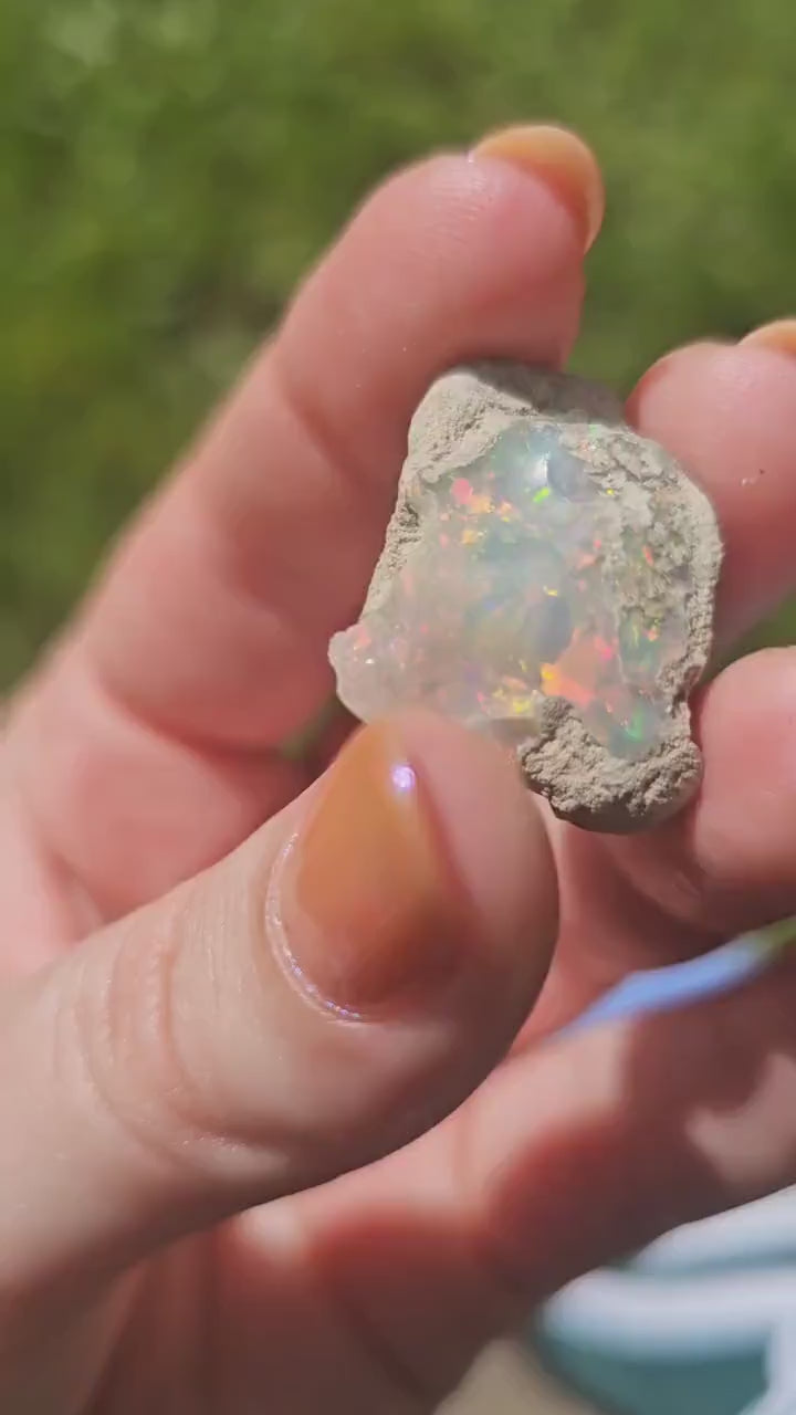 Large Raw Opal, 5.3g Rough Rare Mineral Specimen, Rainbow Flashy Gem, Multicolored, Welo Ethiopia, Newer find, Opal with Matrix, Collectable