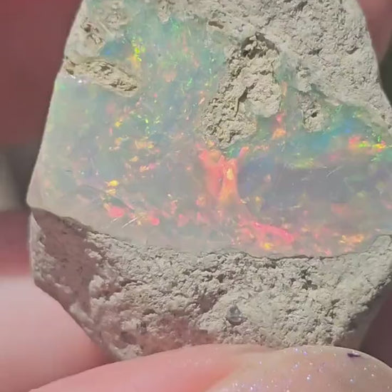 46ct Raw Opal, Rough Rare Rainbow Mineral Specimen, Rainbow Flashy Gem, Multicolored, Welo Ethiopia, Newer find, Opal w Matrix, Collectable