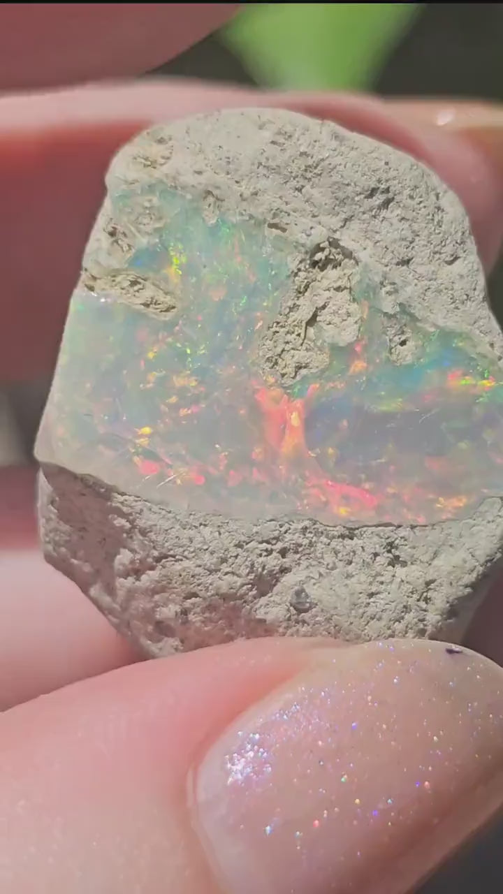 46ct Raw Opal, Rough Rare Rainbow Mineral Specimen, Rainbow Flashy Gem, Multicolored, Welo Ethiopia, Newer find, Opal w Matrix, Collectable