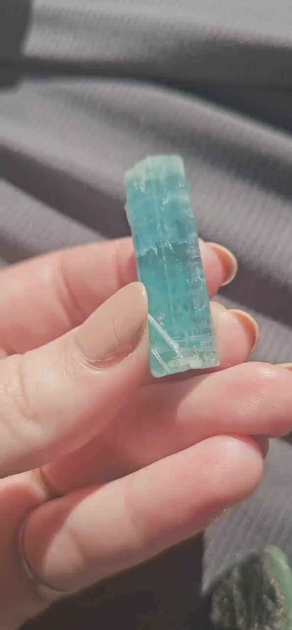 Glowy Teal Beryl, 48ct Neon Blue Green, Double Terminated, from Oyo State Nigeria