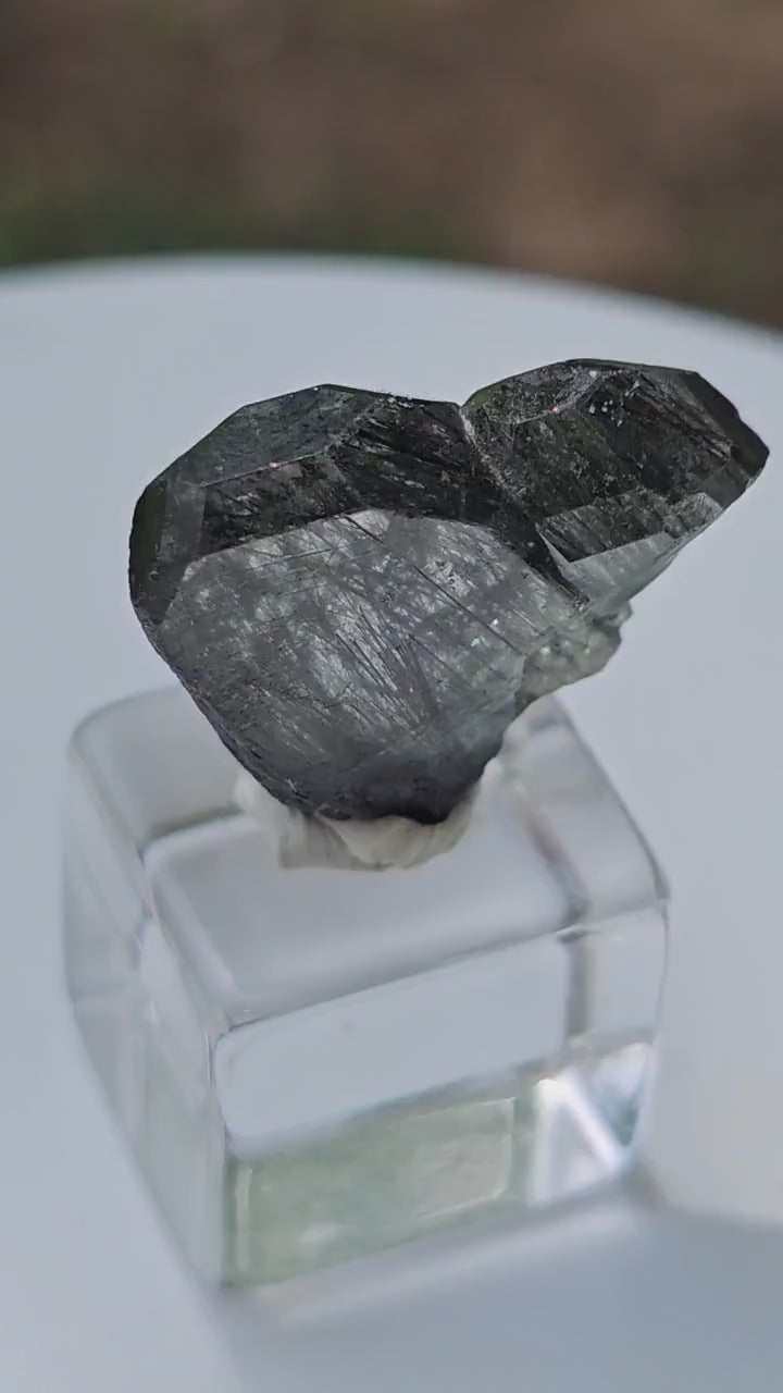 Apatite with Actinolite, Rutile-like Inclusions, Rare Lavender Twinned Crystal in Heart Shape with Forest Green Inside, Collector Specimen