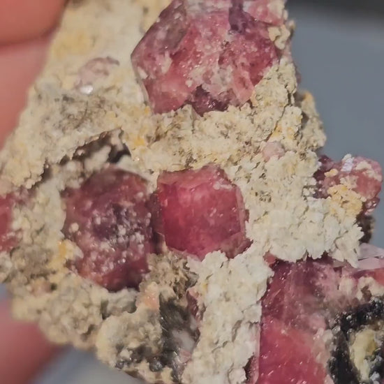 Raspberry Garnet on Matrix, Rare Raw Old Stock Mineral Specimen, Sierra de las Cruces Mexico, Local High End Rosalite, Deep Lustrous & Gemmy