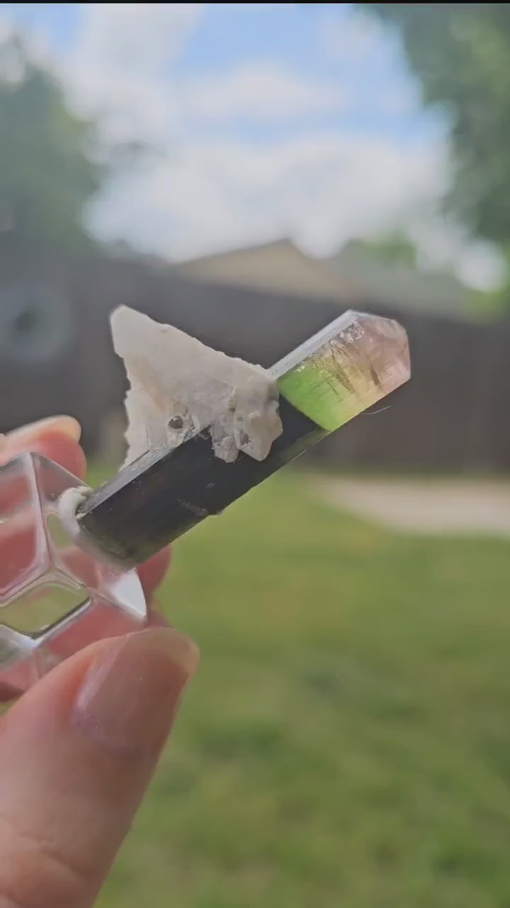 RESERVED for Bernhard Tourmaline Crystal, Stak Nala, Raw Elbaite, Double Terminated, with Matrix, Pink Green and Purple, Parti Colored