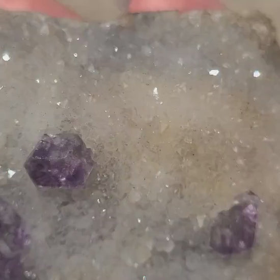 Gemmy Fluorite on Quartz Druzy with Matrix | Beautiful, Rare Self Standing Cabinet Display Crystal Combo on Matrix