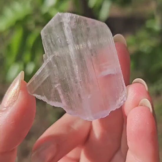 Tabby Kunzite Crystal, Spodumene Mineral Specimen, UV Reactive
