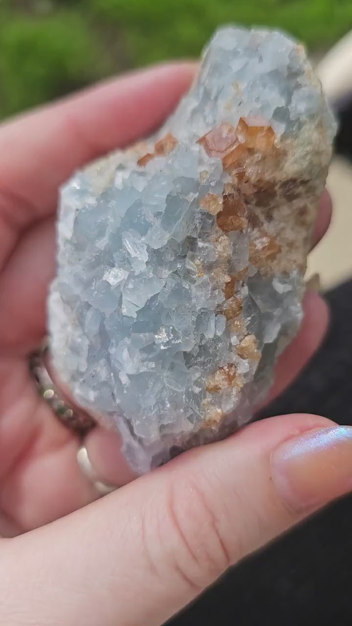 Orange Garnet on Blue Calcite, Rare Old Stock, Kenyan, Great Contrast, Rough Raw Mineral Collector Specimen, Unique January Birthstone