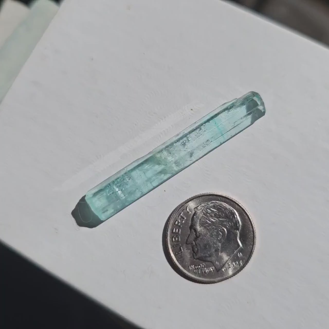 15.5ct Vanadium Beryl Pencil, Natural Terminated Crystal, Rare Banded Emerald, Aquamarine, Bright Neon Gem, Genuine Collector Gemstone