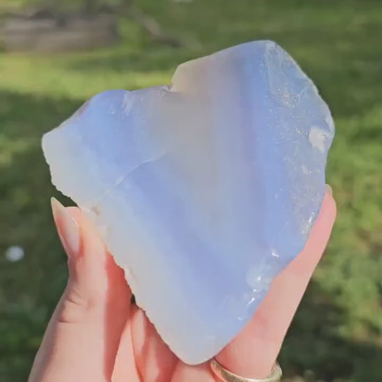 Light Blue Chalcedony Agate Slab: Zimbabwe Crystal Display Piece