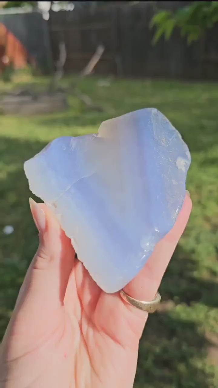 Light Blue Chalcedony Agate Slab: Zimbabwe Crystal Display Piece