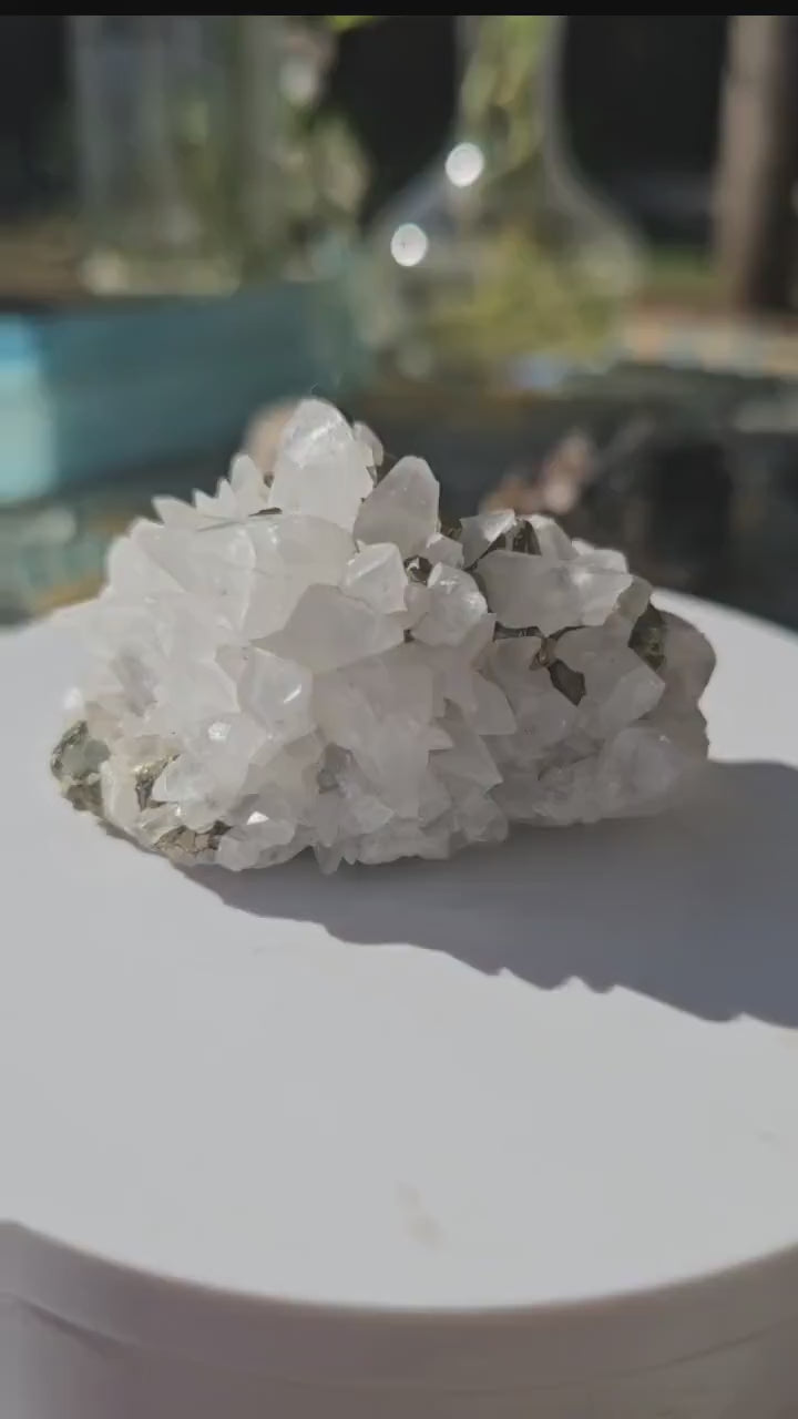 Snowy Calcite with Pyrite Crystals, Chihuahua Mexico, Self-Standing