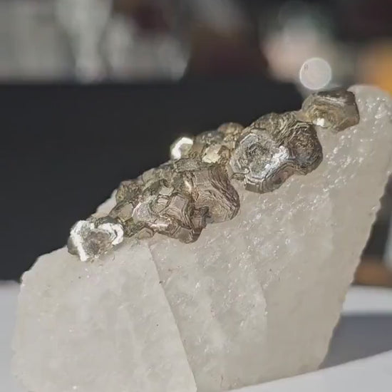 Calcite with Pyrite Crystals from Mexico, Single Terminated Sugary White Calcite with Clusters of Pyrite