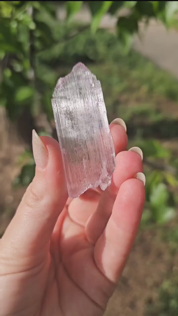 Super Thin Tabular Spodumene var. Kunzite Crystal with Great Luster, Highly UV Reactive Fluorescent Collector Specimen, Good Chatoyancy